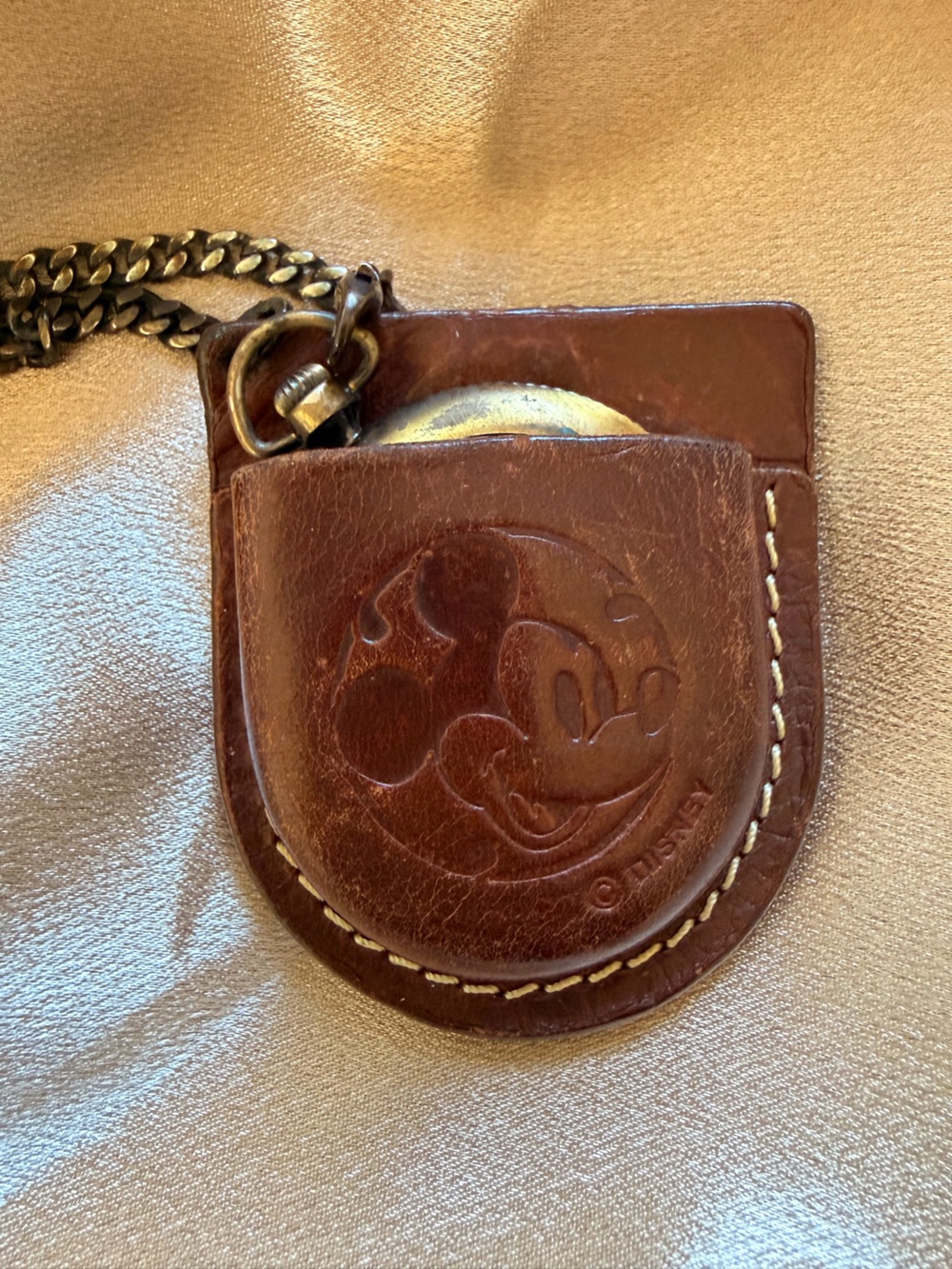 Disney Brown Leather Mickey Embossed Key & Watch Holder with Chain